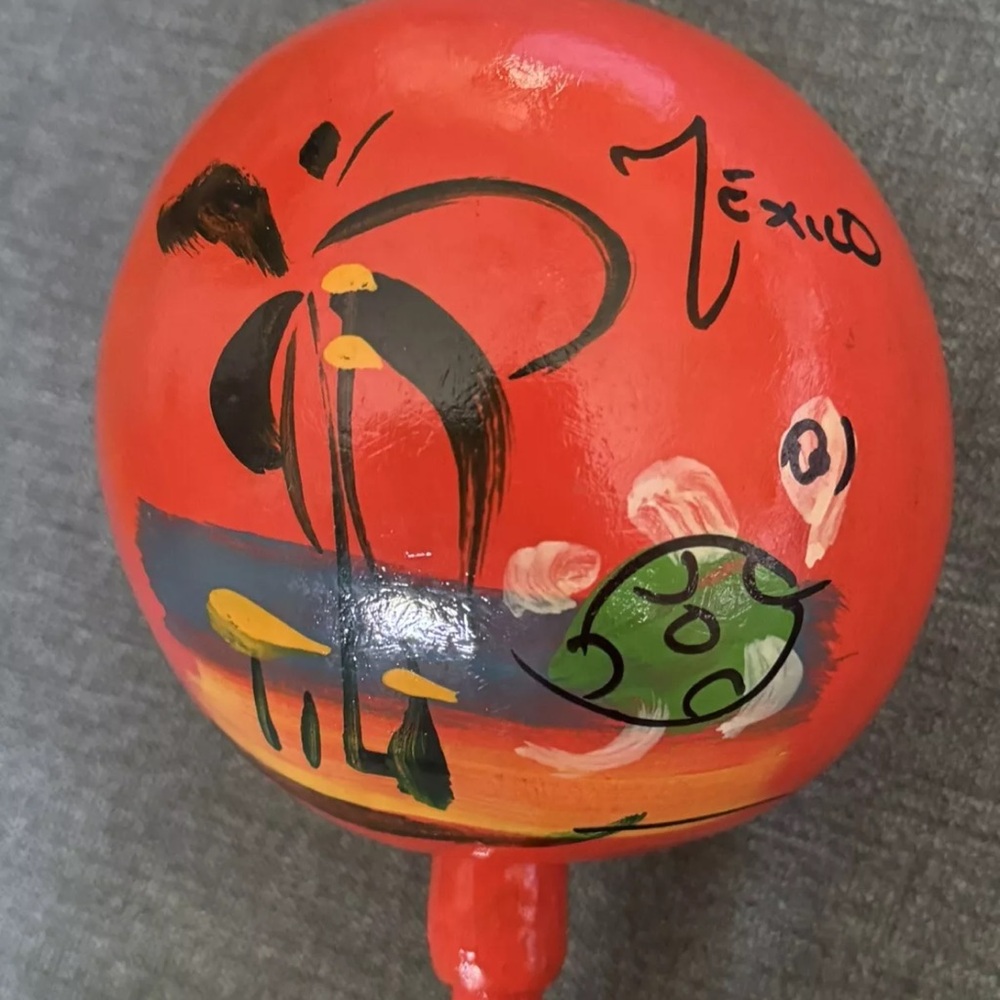 VINTAGE MEXICAN MARACA (SINGLE) RED ORANGE